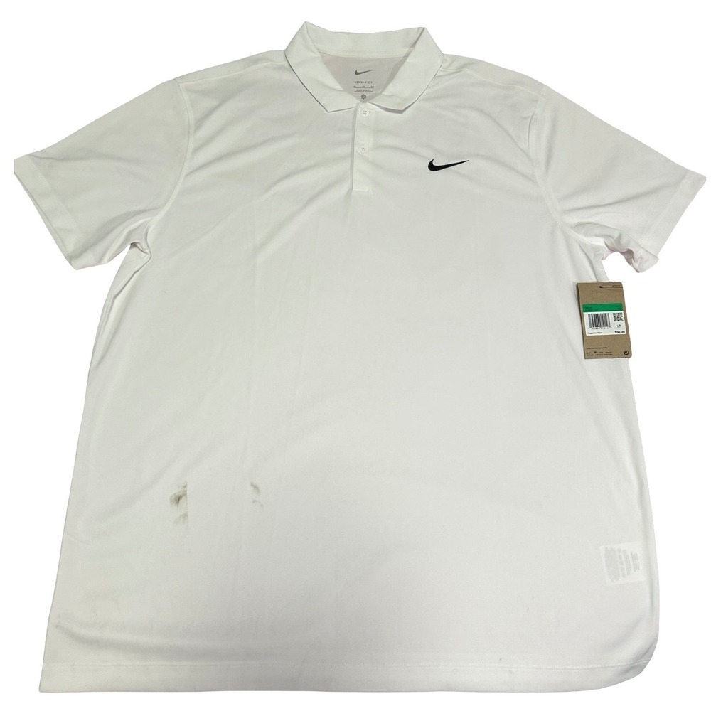 Nike Dri-FIT Embroidered Swoosh Athletic Polo Shirt White Sz XL NWT - Picture 1 of 5